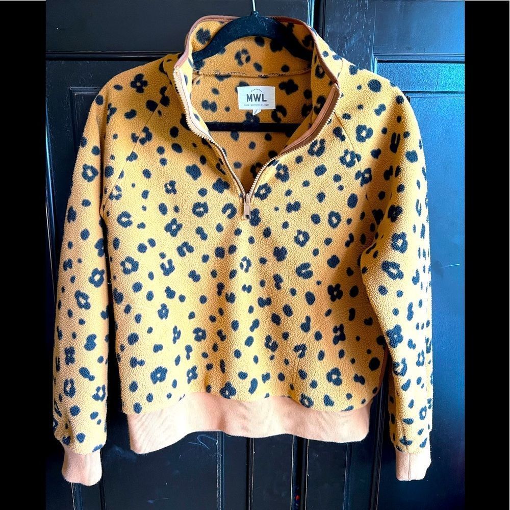 Madewell Make Weekends Longer 1/4 Zip Cheetah Print Fleece Pullover Size S
